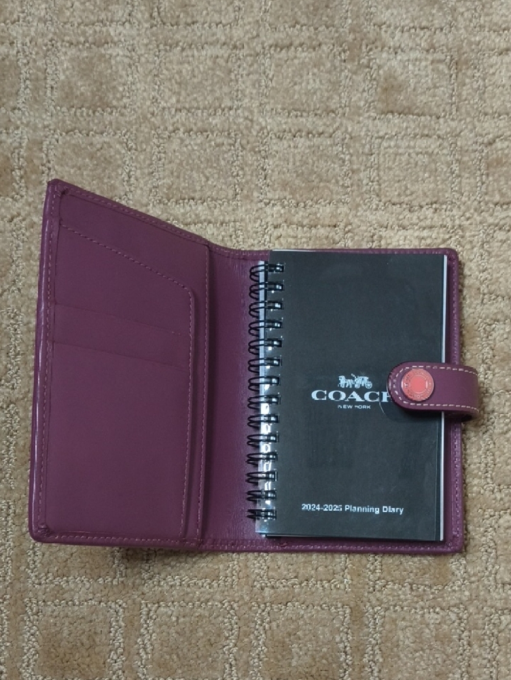 Coach small Planner. Pink Leather Snap Wallet With Dark Purple Trim. - Picture 12 of 16